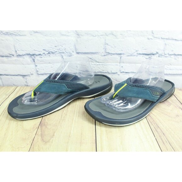 LL Bean Men's Blue Suede Perforated Cushioned Swift River Sport Flip-Flops 13 M - Picture 3 of 9